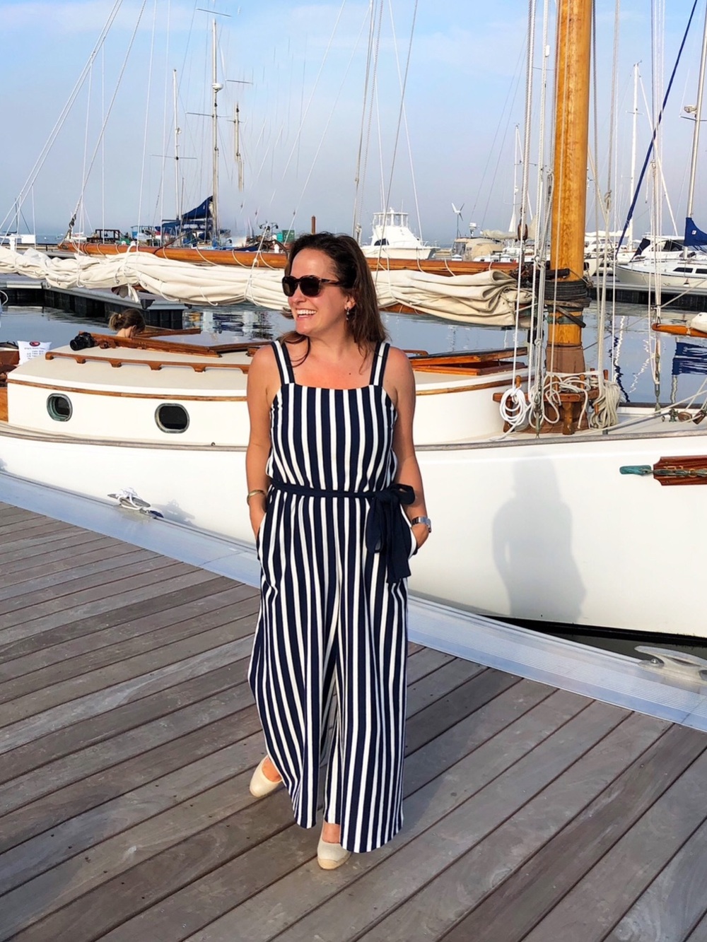 J Crew Navy & White Stripe Jumpsuit